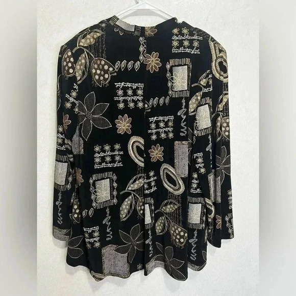 VINTAGE 80’s Made in USA Black Gold Abstract Floral Print Blazer Jacket Size 20W - Picture 5 of 7